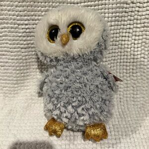 Ty Plush Grey and White Owl Toy with Gold Beak and Feet - Owlette